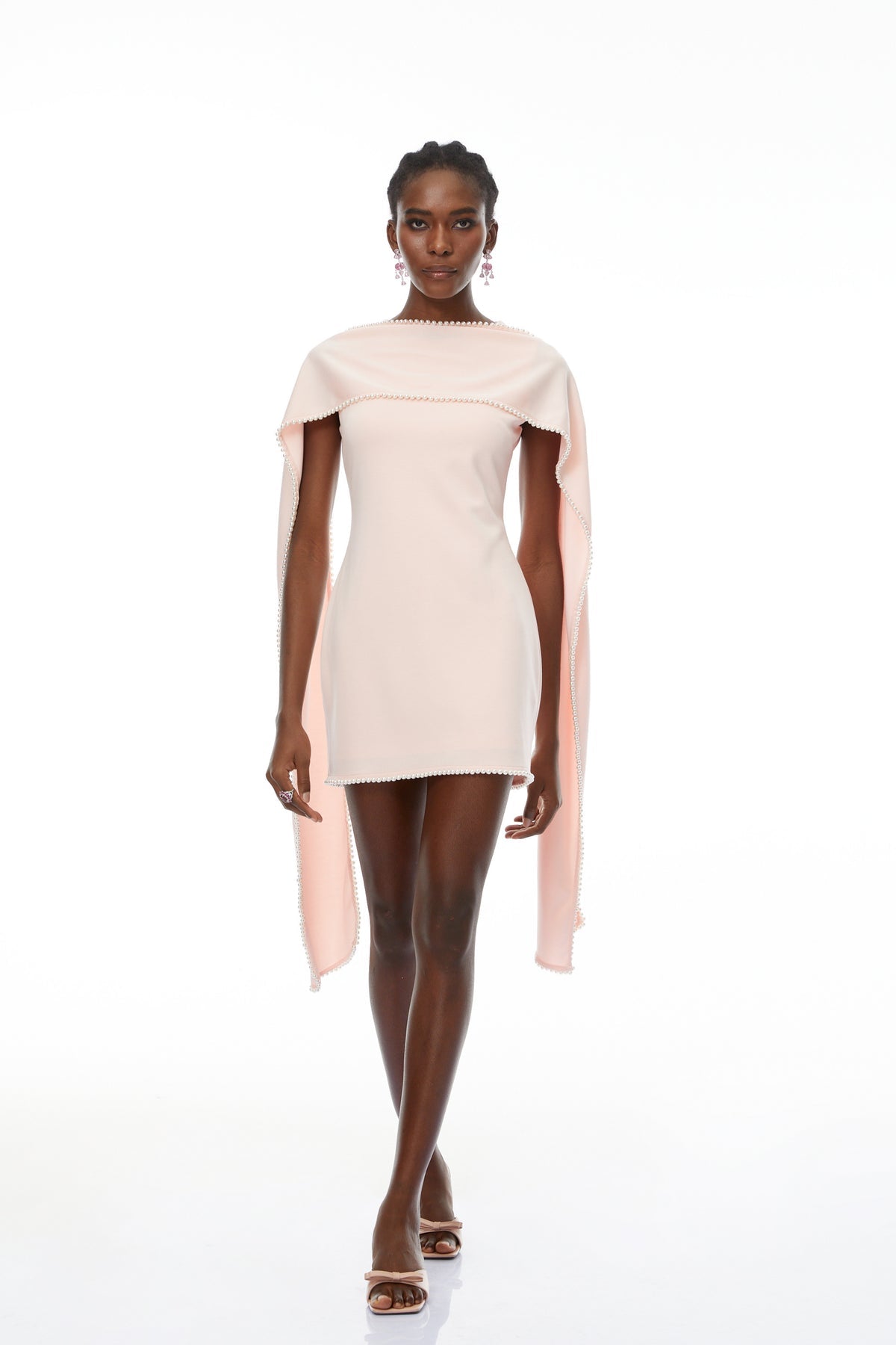 Pink Sleeveless Pearl Trim Mini Dress