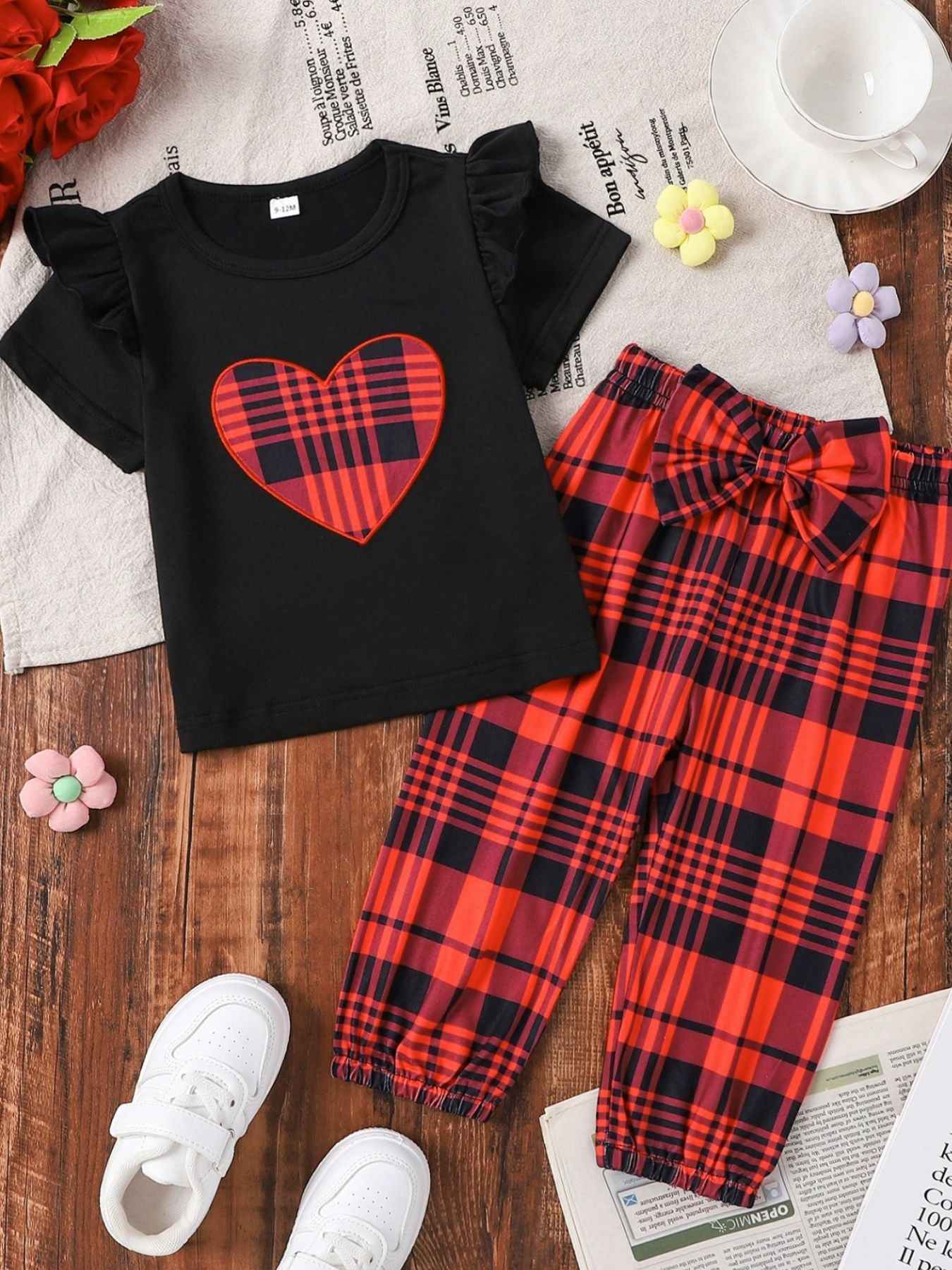 Children's Heart Ruffle Trim Tee & Pants Set
