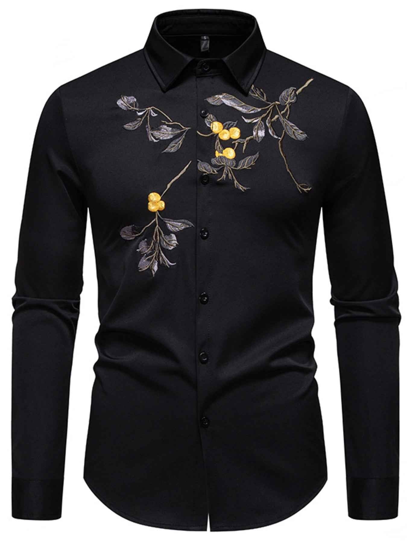 Men's Embroidered Floral Long Sleeve Shirt