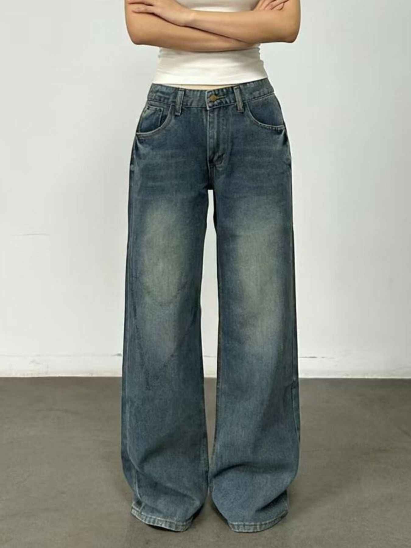 Vintage Wash Wide Leg Jeans