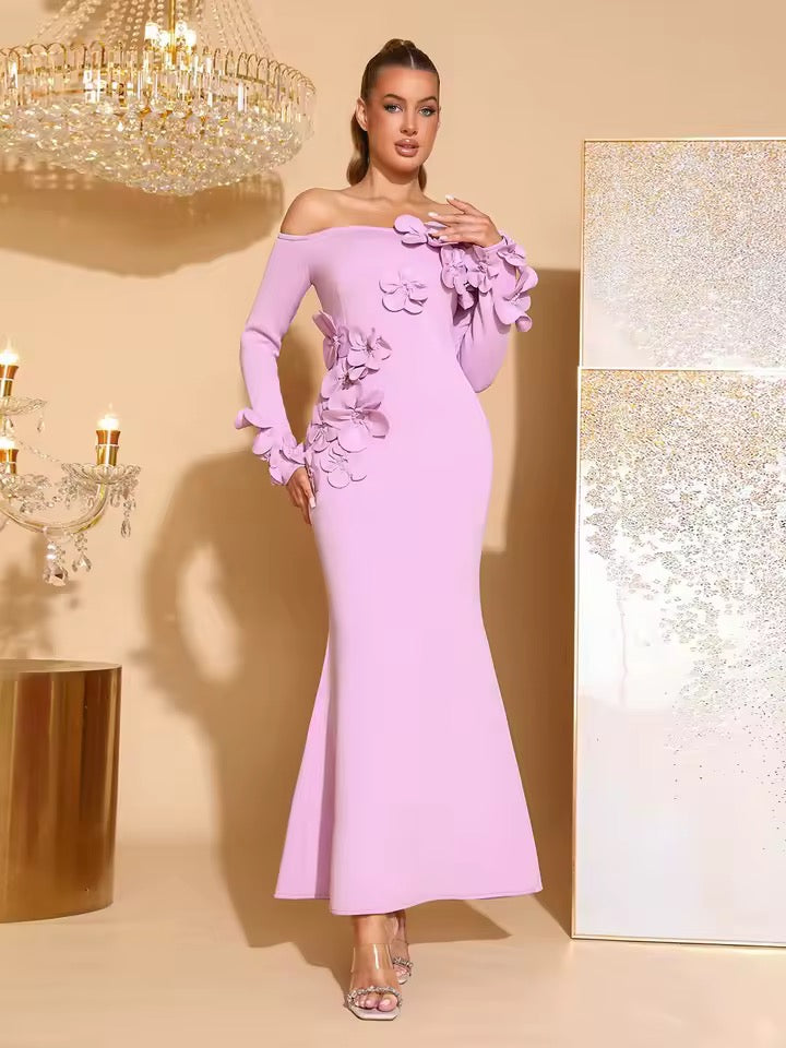 Patchwork Appliques Slim Long Chic Dress