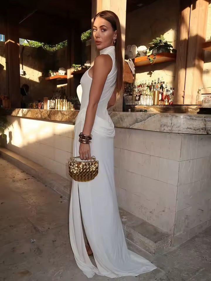 High Split Fold Maxi Evening Dress