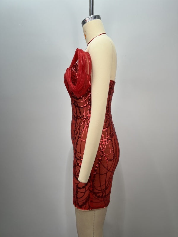 Chest Wrapped Sequins Slim Hip Skirt Dress