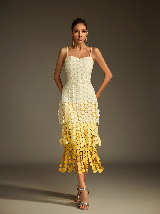 Ombre Spaghetti Cutout Midi Dress