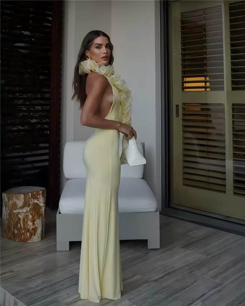 Mesh Rose Deep V Neck Sexy Maxi Dress - REBECATHELABEL