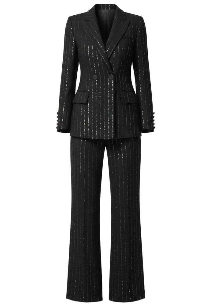 Sequin Stripes Suit Black