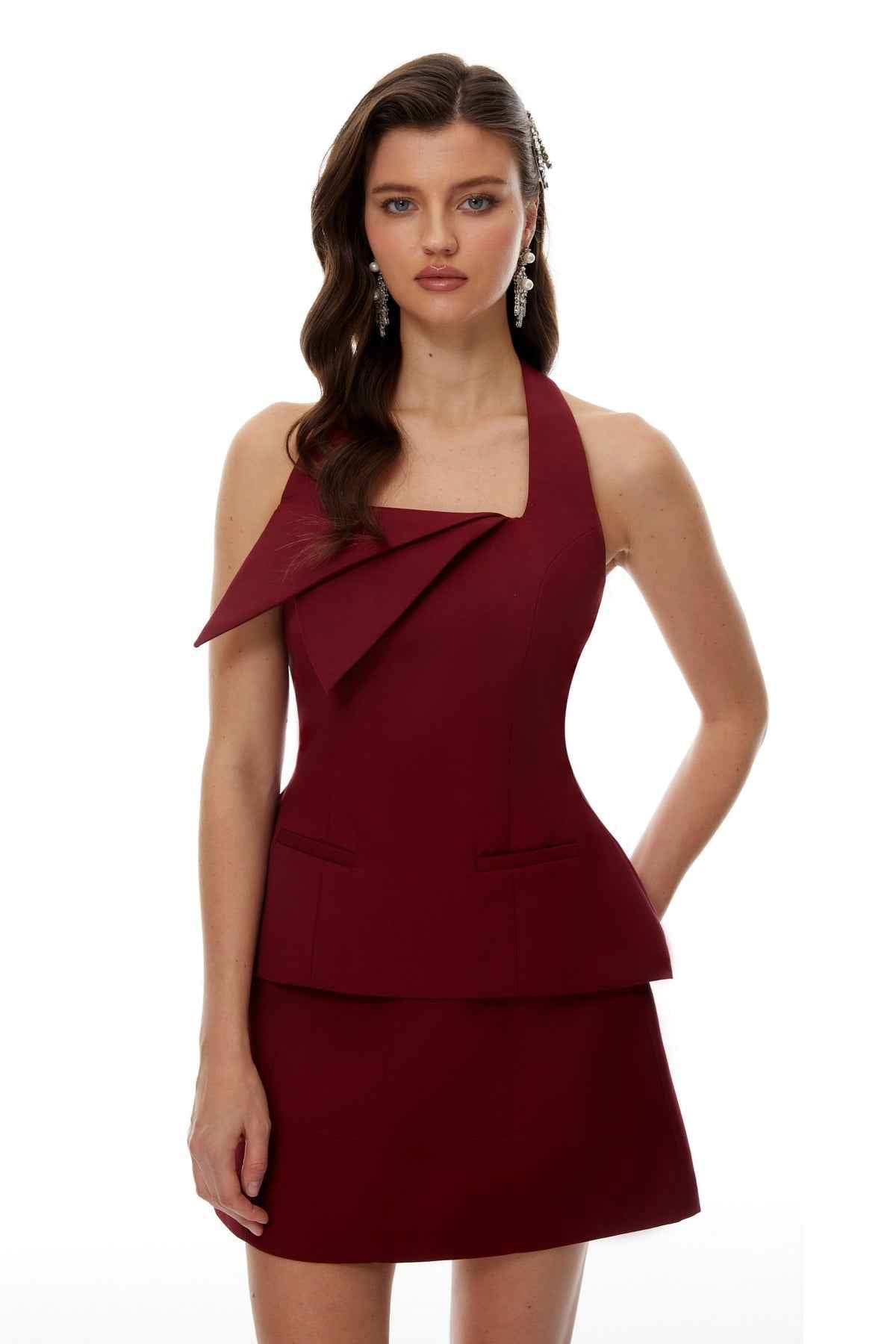 Burgundy Halterneck Top & Skirt Set