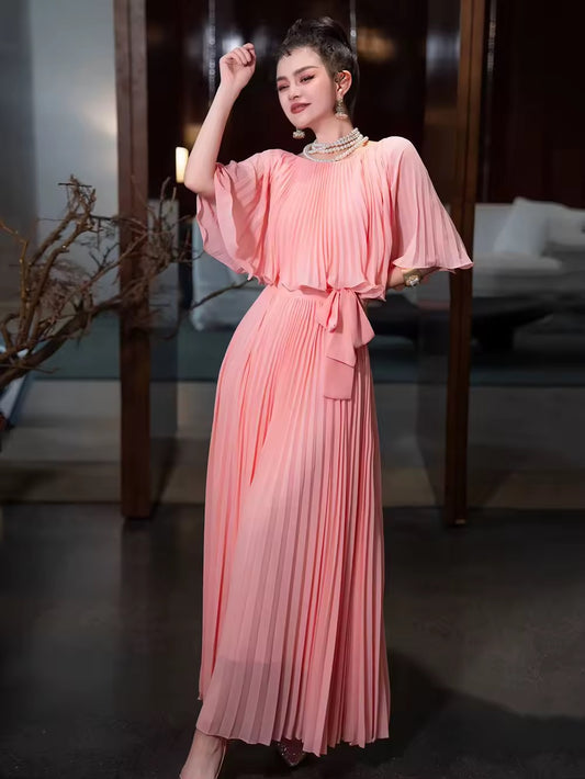 Round Neck Cape Fold Design Slimming Long Dress