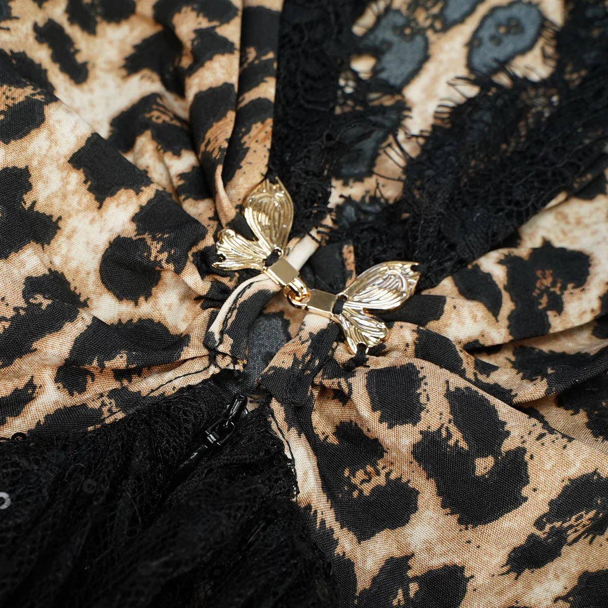 Brown Lace Panel Leopard Print Maxi Dress