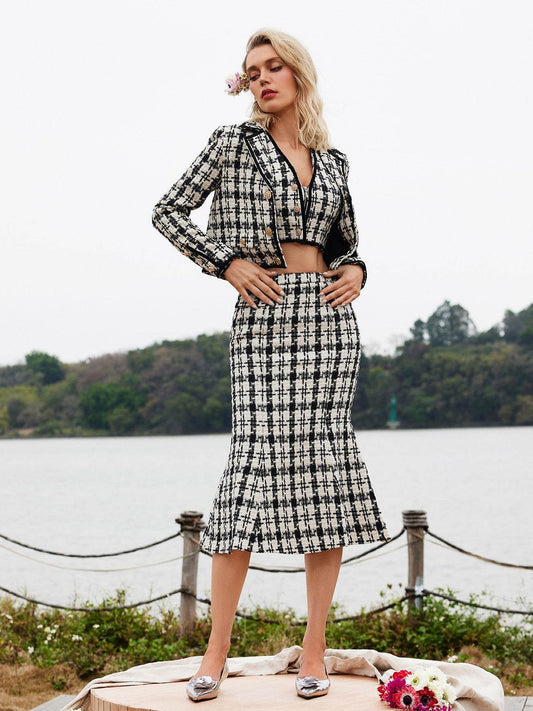 Houndstooth Skirt Three Piece Set - REBECATHELABEL