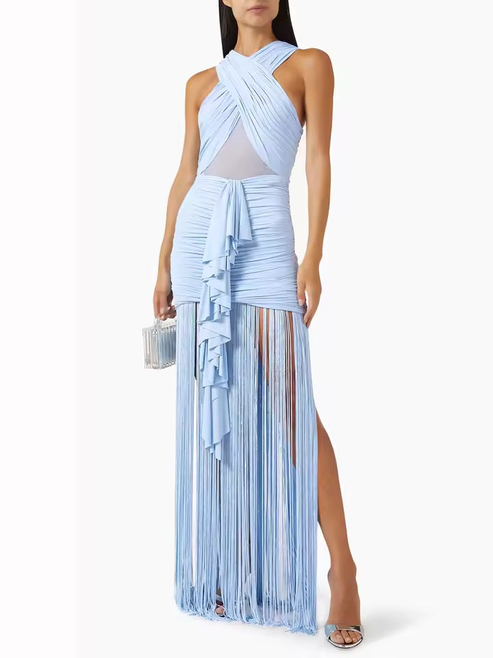Sky blue Rhythm Fringed Long Maxi Dress
