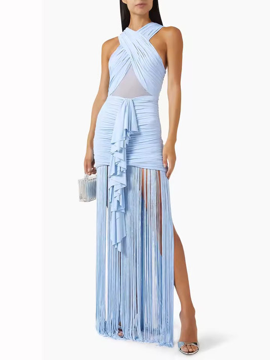 Sky blue Rhythm Fringed Long Maxi Dress