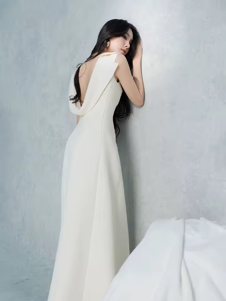 Long Dr with oulder awl Slit Waist Cinching dress