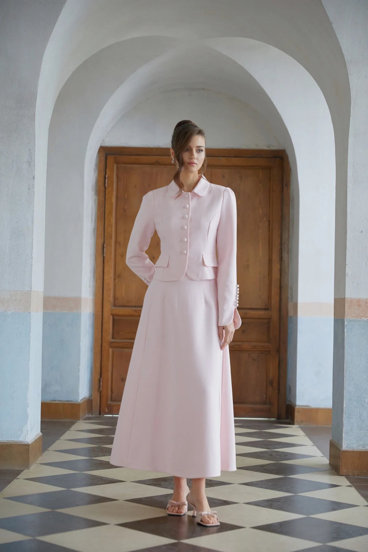 Pink Peter Pan Collar Jacket & Skirt Set