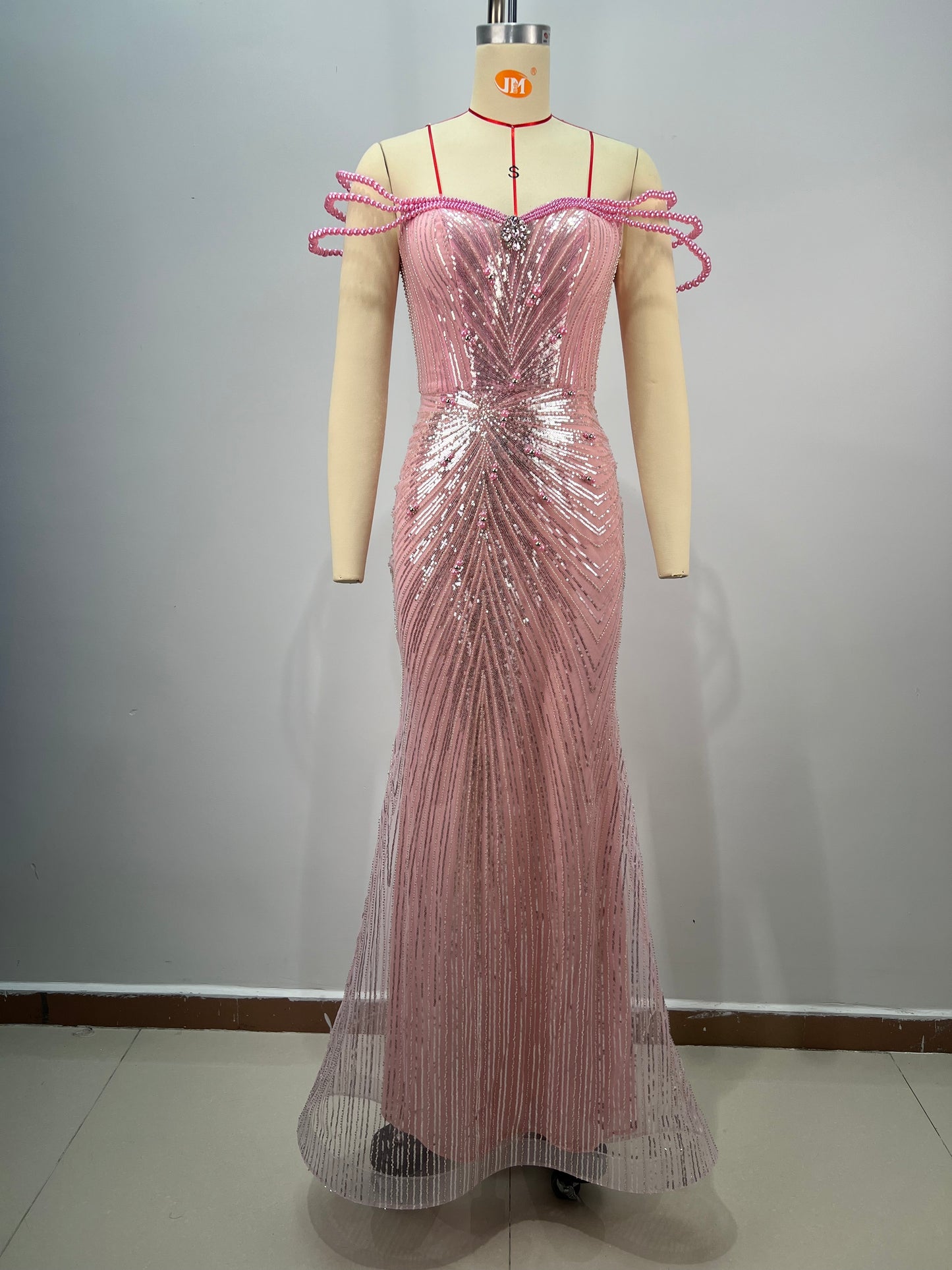 Pink Off Shoulder Formal Evening Dress