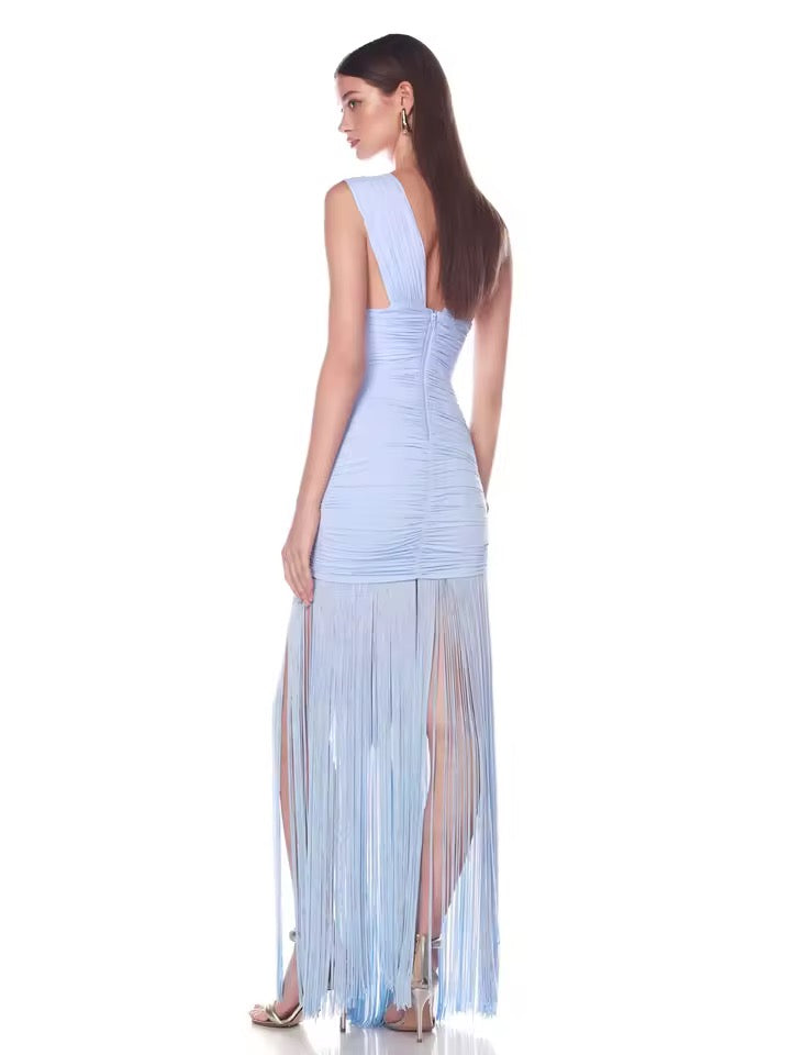 Sky blue Rhythm Fringed Long Maxi Dress