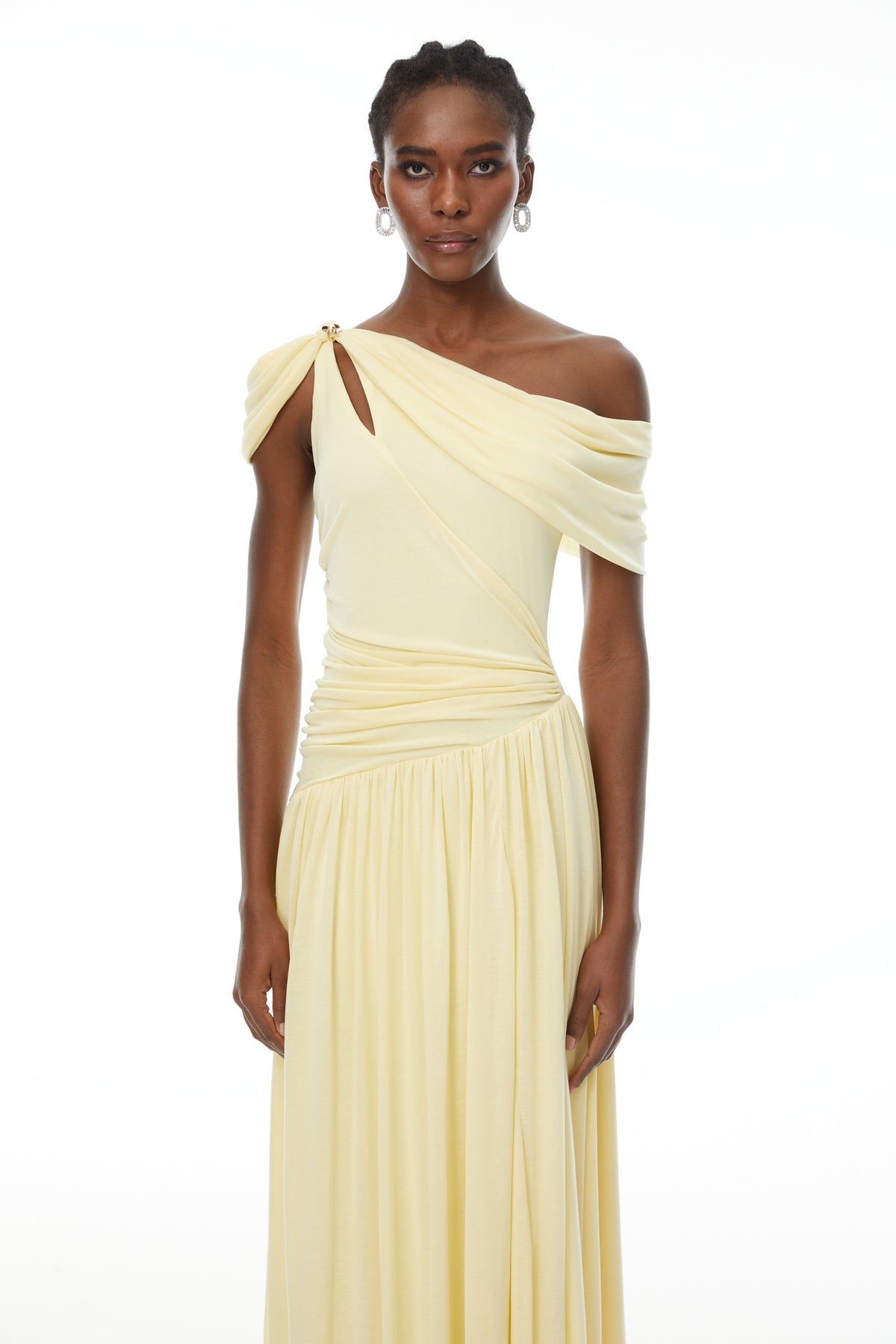 Yellow Asymmetrical Gathered Maxi Dress