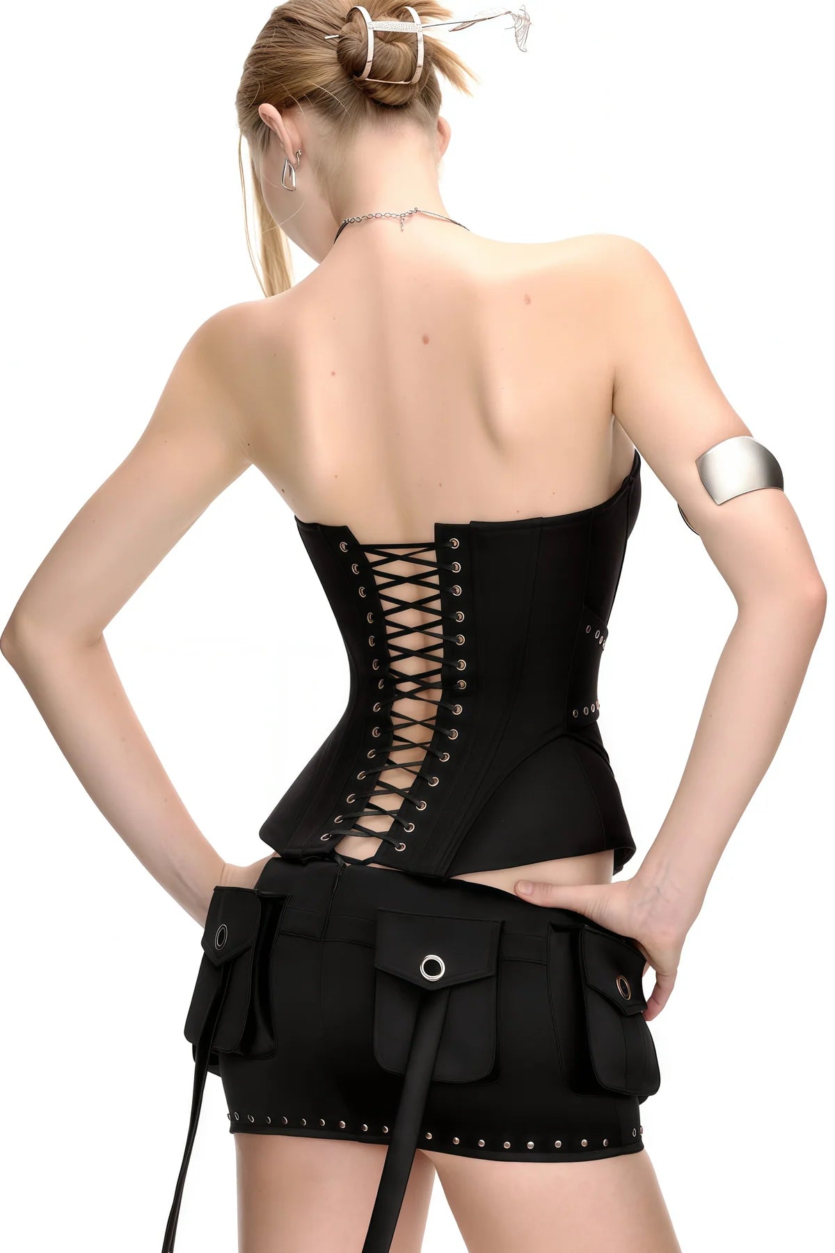 Black Studded Belted Corset Top