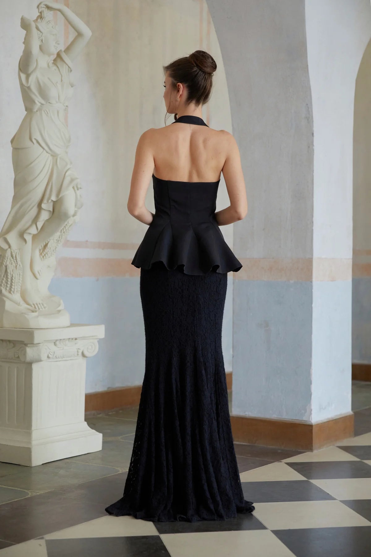 Black Halterneck Top & Lace Skirt Set