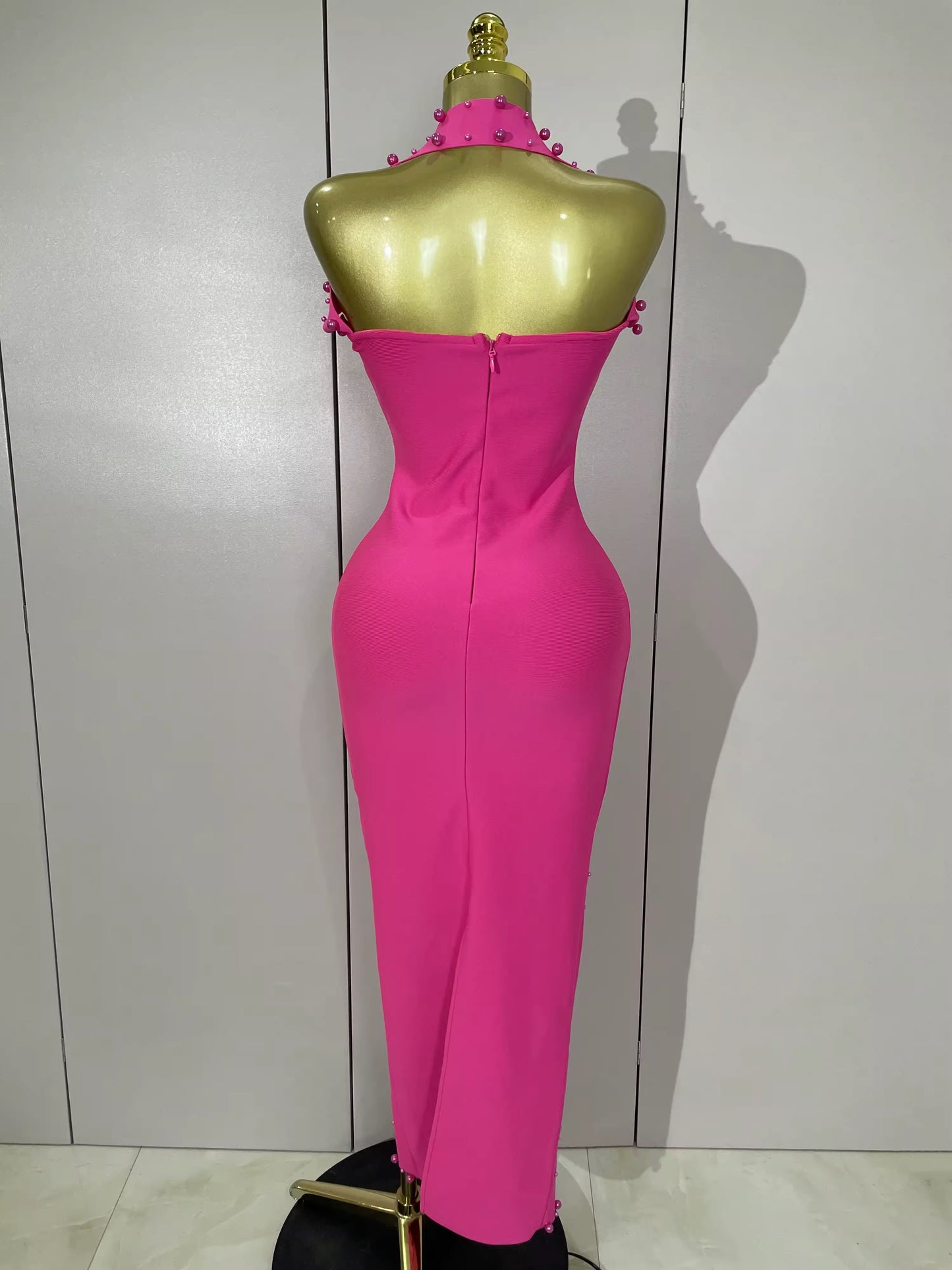 Sparkly Rhinestone Pearl Sleeveless Bodycon Bandage Long Dress