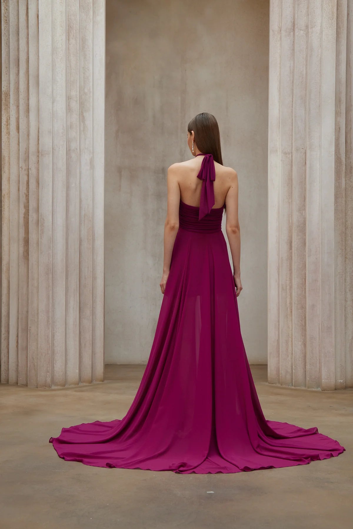 Purple Train Design Ruched Maxi Dress