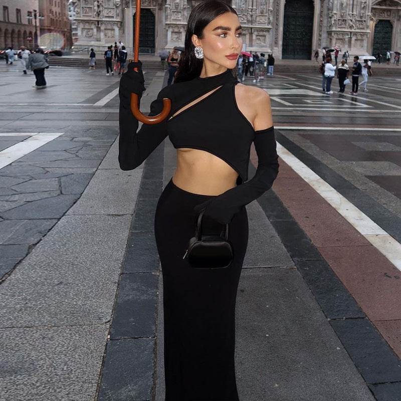 Cutout Slim Fit round Neck Long Sleeves Dress - REBECATHELABEL