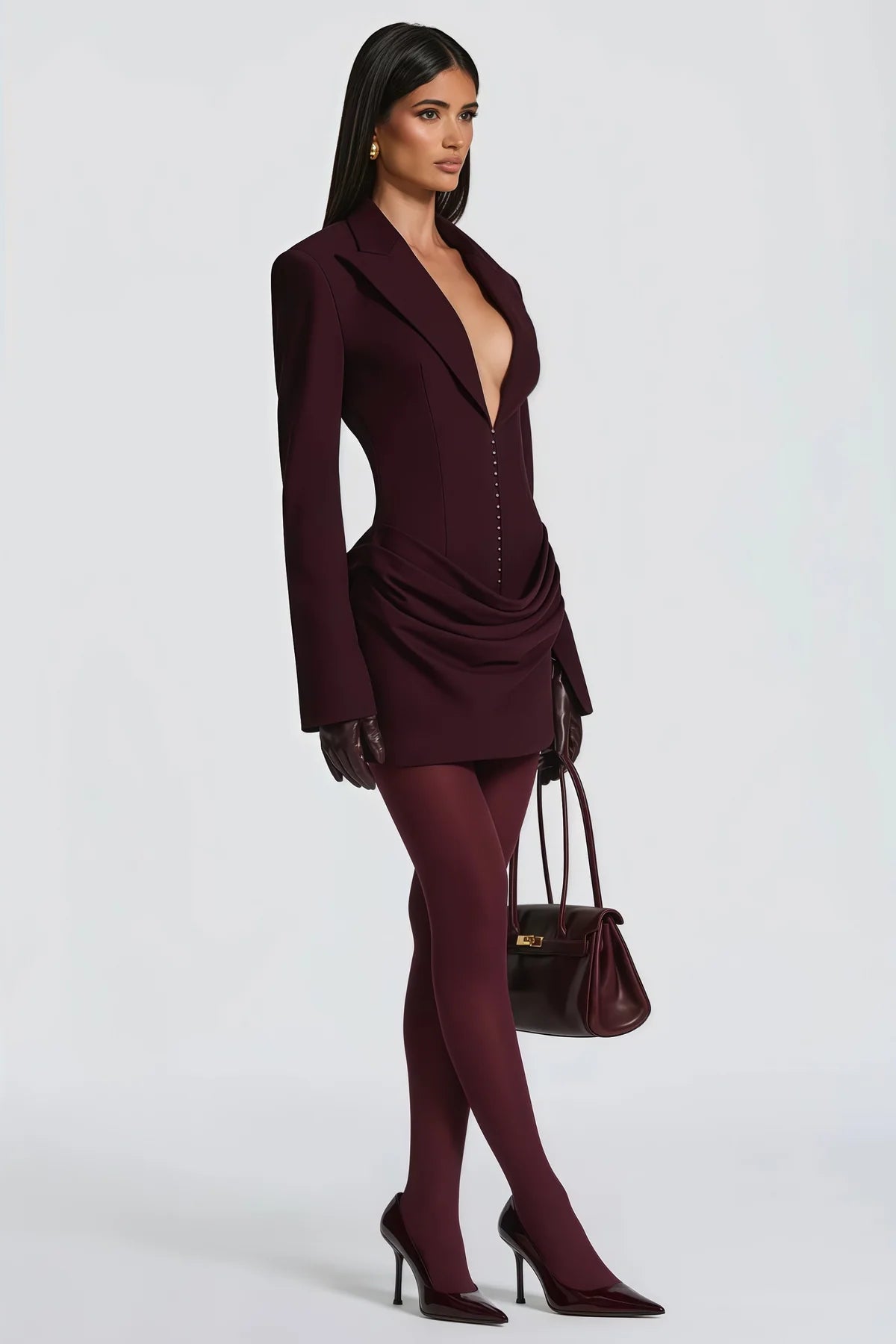 Wine Red Ruched Blazer Mini Dress