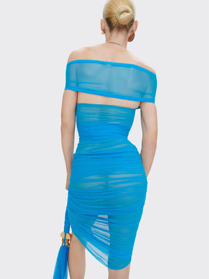 Halter Neck Patchwork Twist Knot Rope Folds Long Dress