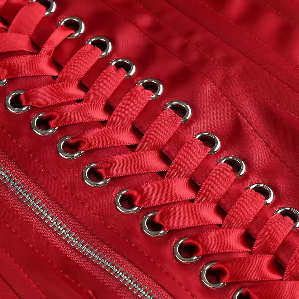 Corset Skirt Two Piece Set Sexy Beading Crop Top + Lace-Up Midi Slim Skirts Suits