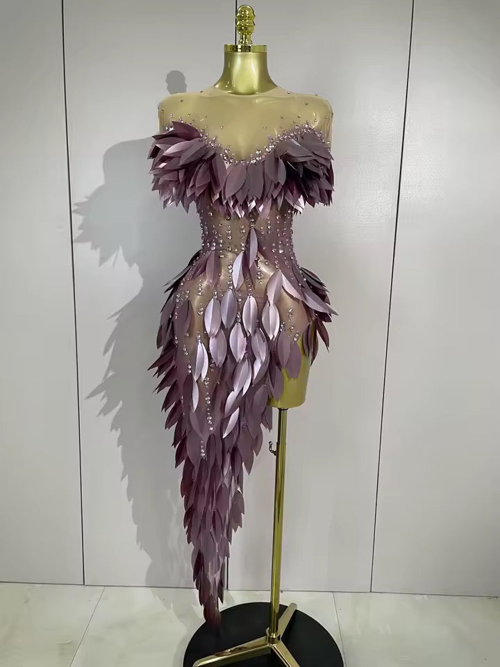 Sequins Diamonds Mesh Asymmetric Dress