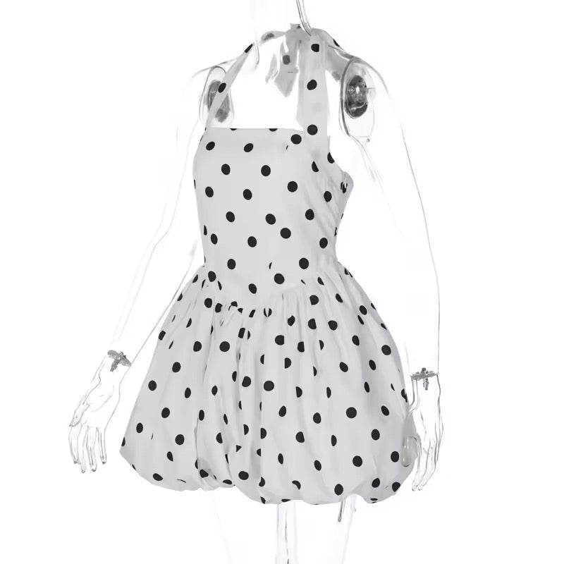 Halter Print Polka Dot Mini Dress - REBECATHELABEL
