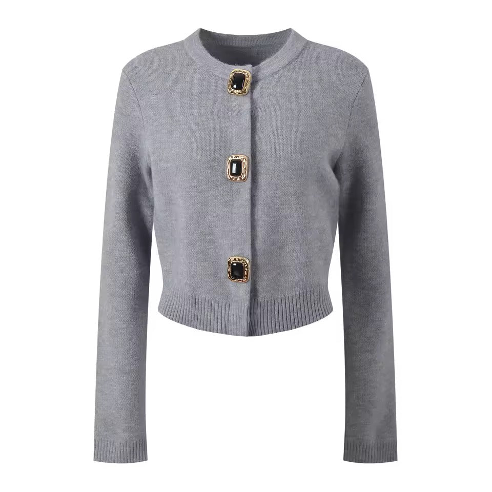 White Cropped Knit Cardigan