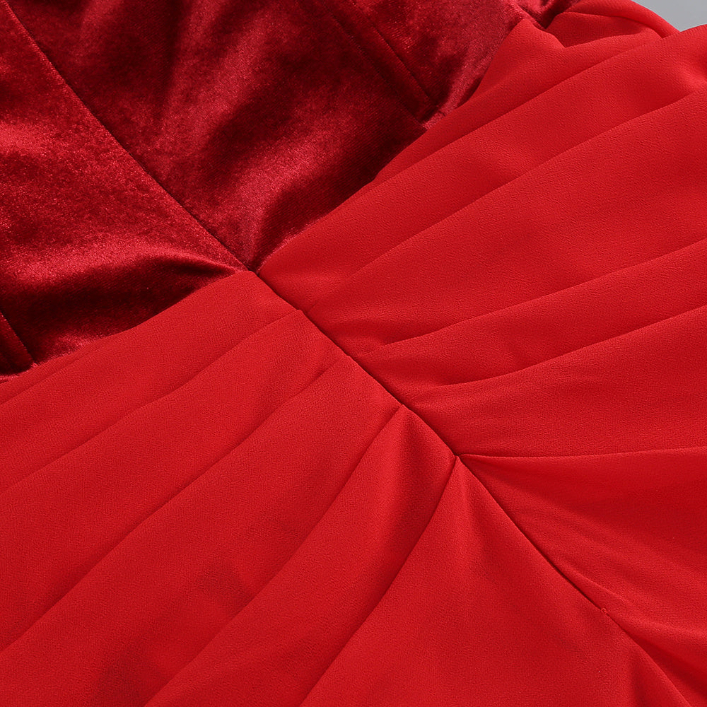 Mesh Straps Velvet Corset Patchwork Long Dress