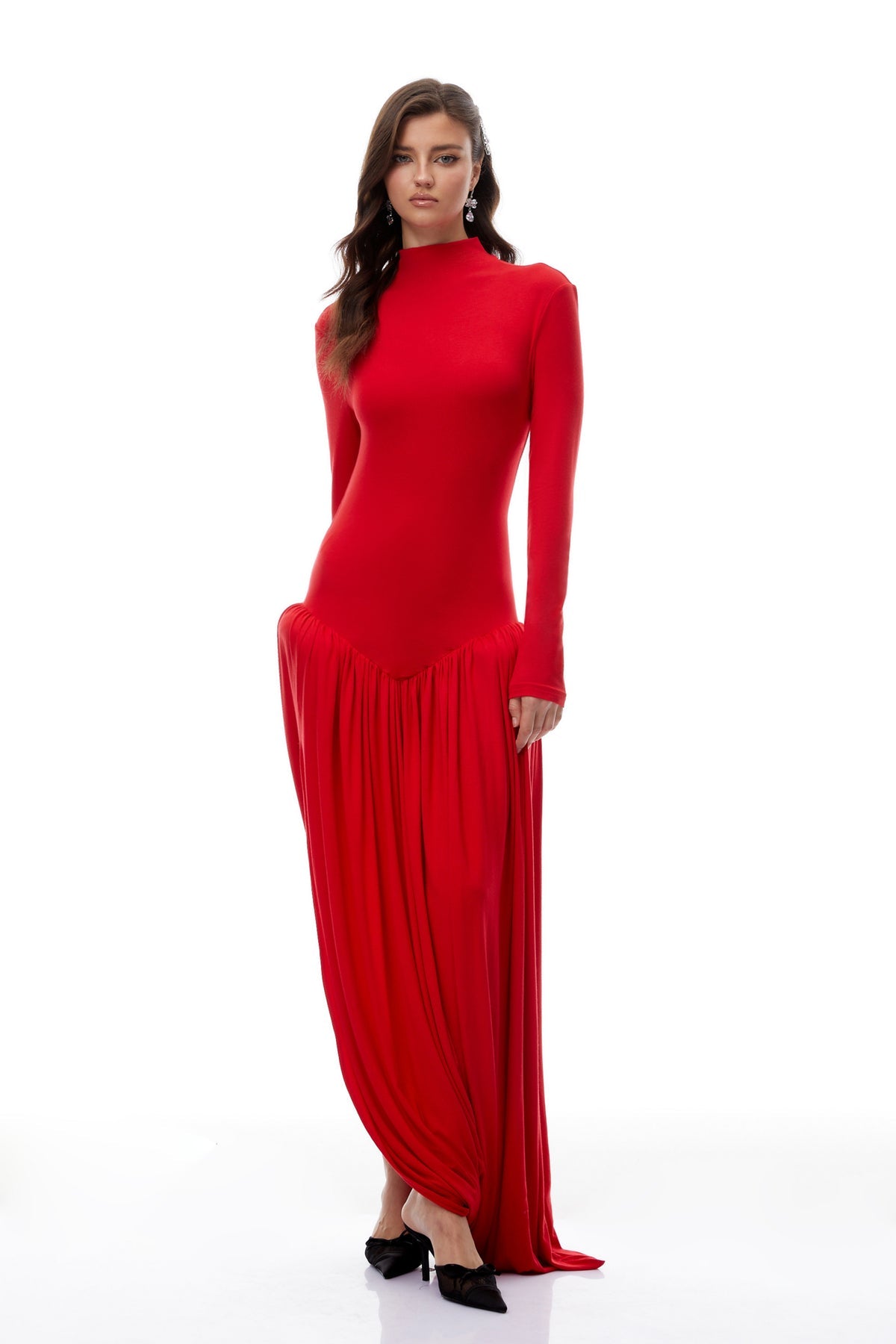 Red Open Back Asymmetrical Maxi Dress