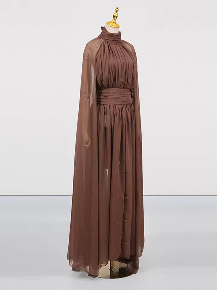 Solid Metal Butterfly Decoration Backless Chiffon Long Dress