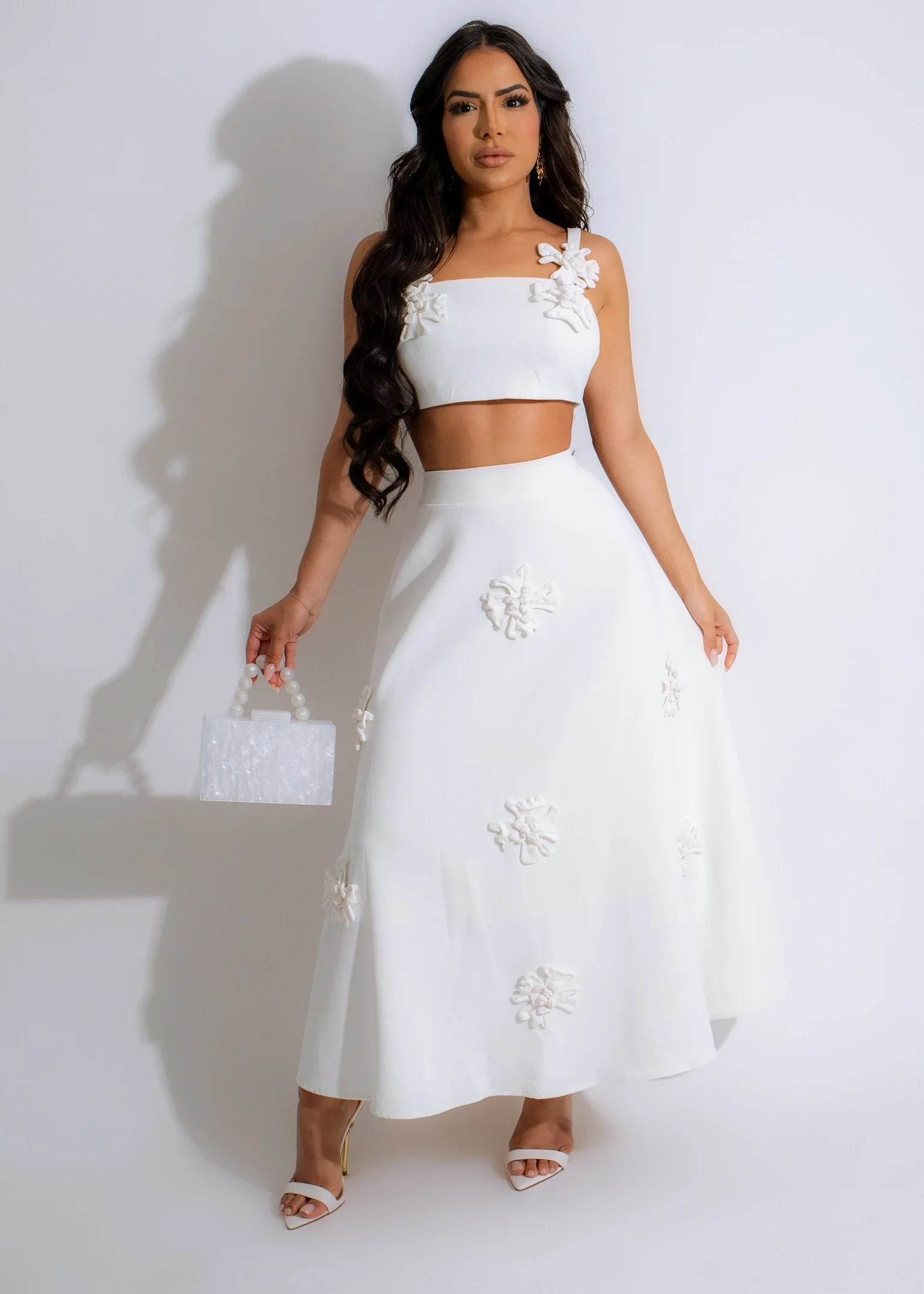 Classic Blossom Skirt Set White - REBECATHELABEL