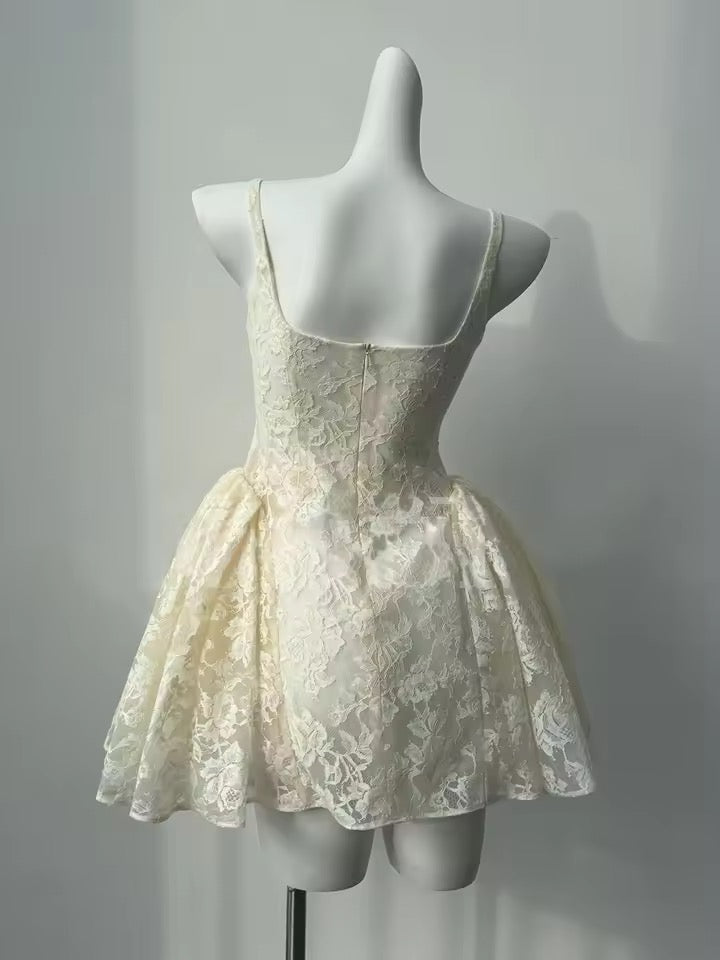 Apricot Backless Lace Sexy Mini Dress