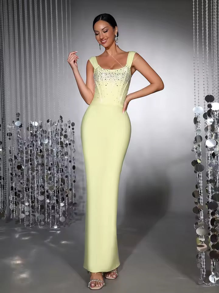 Diamond Sleeveless Off Shoulder Tight Long Dress