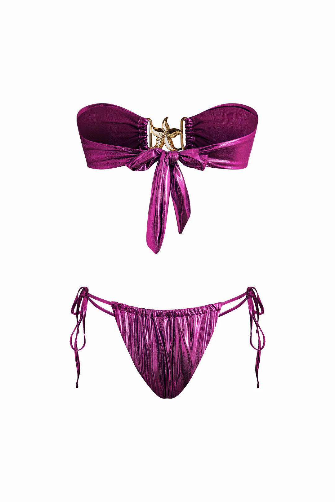 Starfish Decor Knot Ruched Bikini Set - REBECATHELABEL