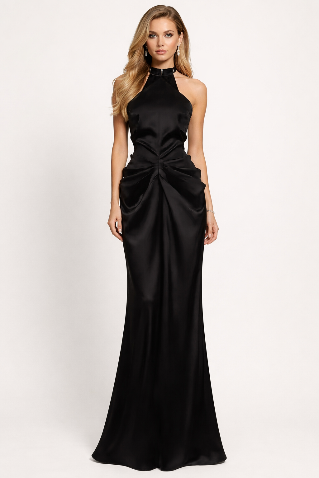 Black Satin Halter Neck Mermaid Dress