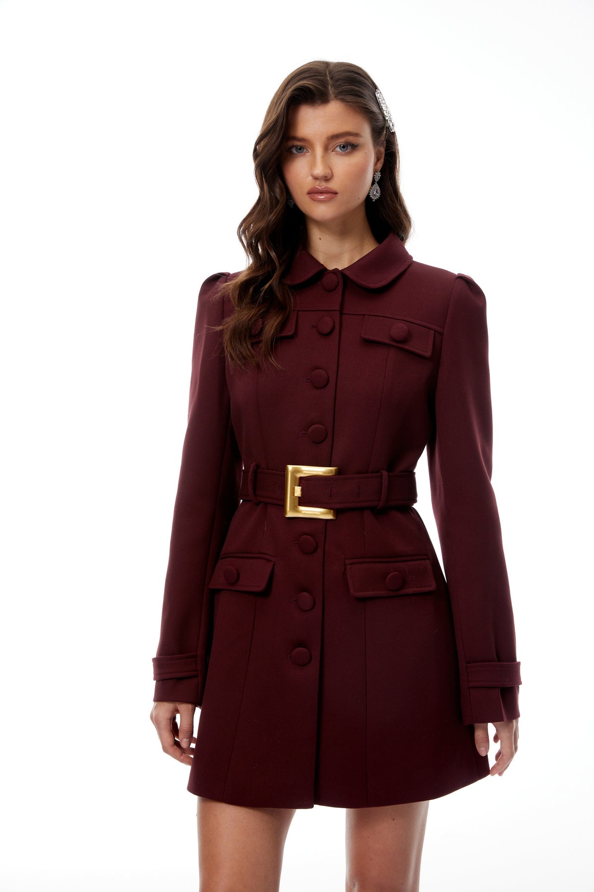 Burgundy Belted Mini Blazer Dress