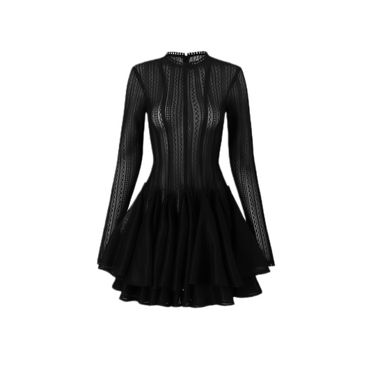 Black Layered Design Puff Mini Dress