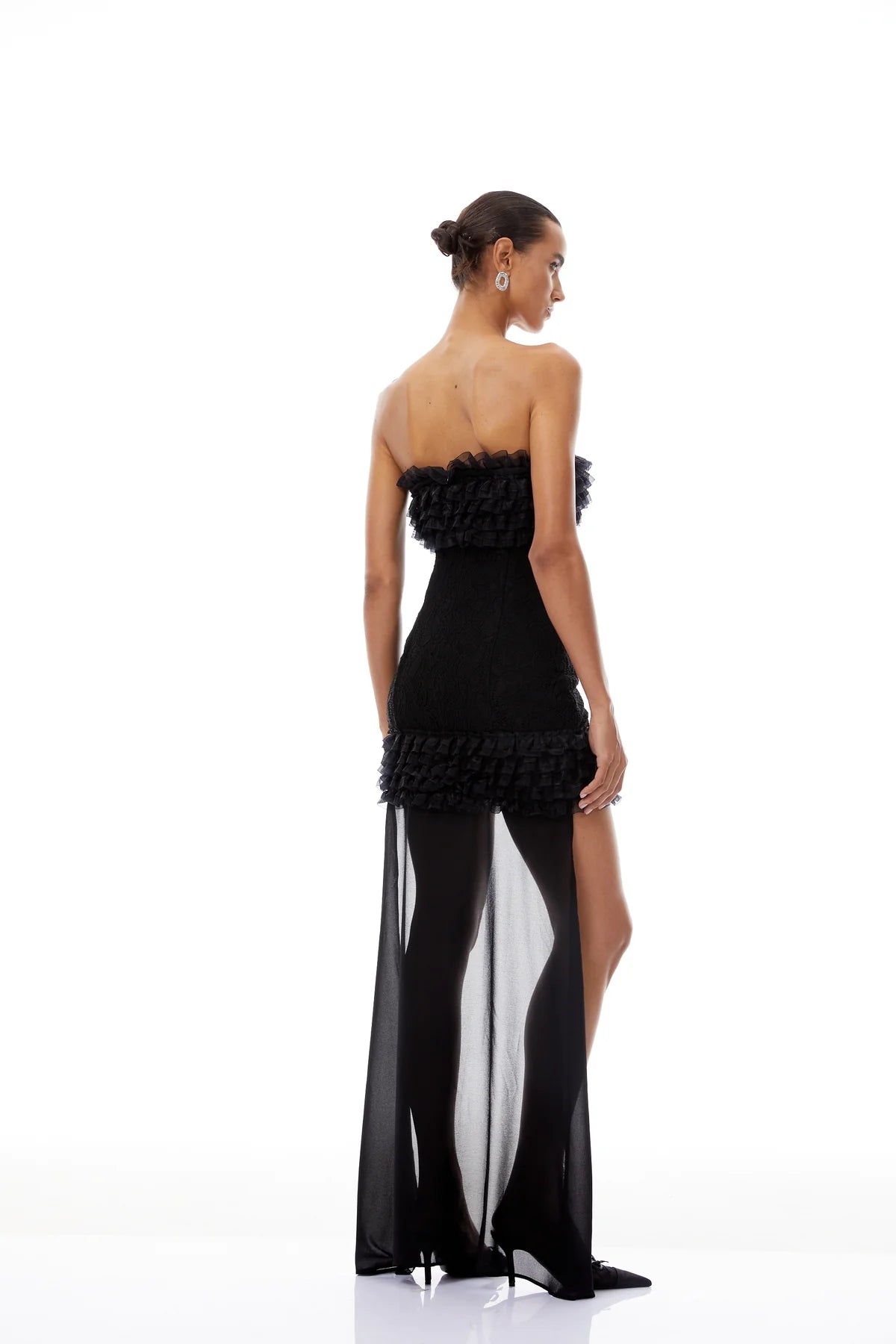 Black Train Ruffled Mini Dress