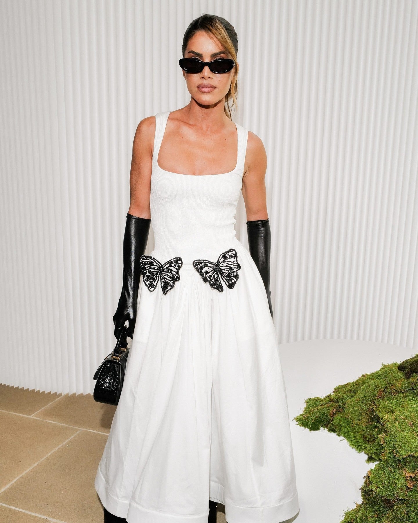 White Midi Dress With Butterfly - Embellished Square Collar Backless dress