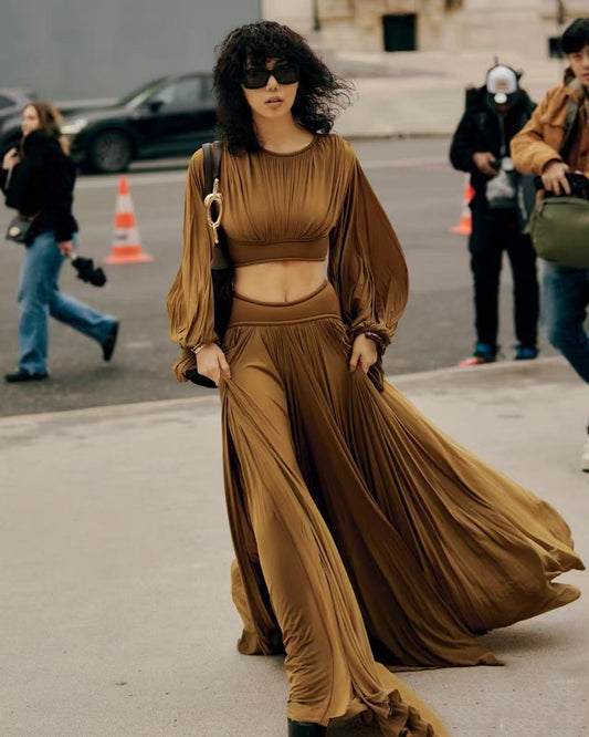 Brick-red Bat Long Sleeved skirt set