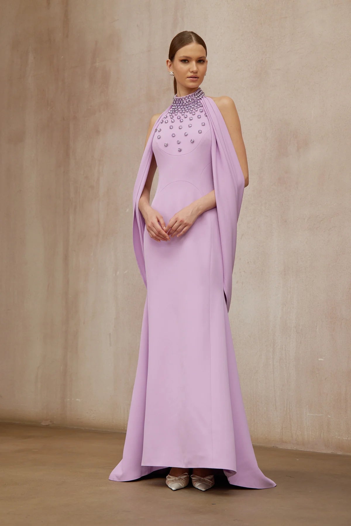 Purple Shawl Embellished Maxi Dress