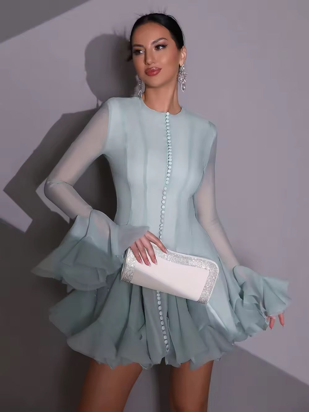 Spliced Ruffles Pleated Elegant Dress