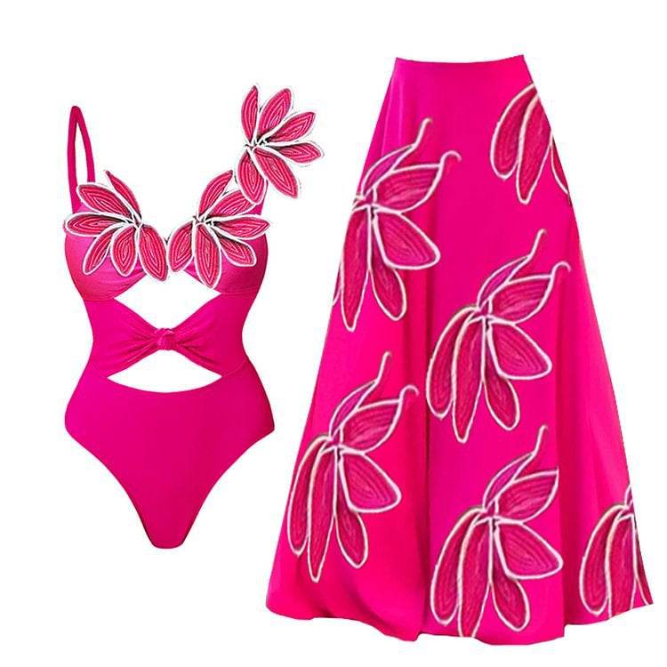 3D Floral Hollow Out Cutout Out Swimsuit Set - REBECATHELABEL