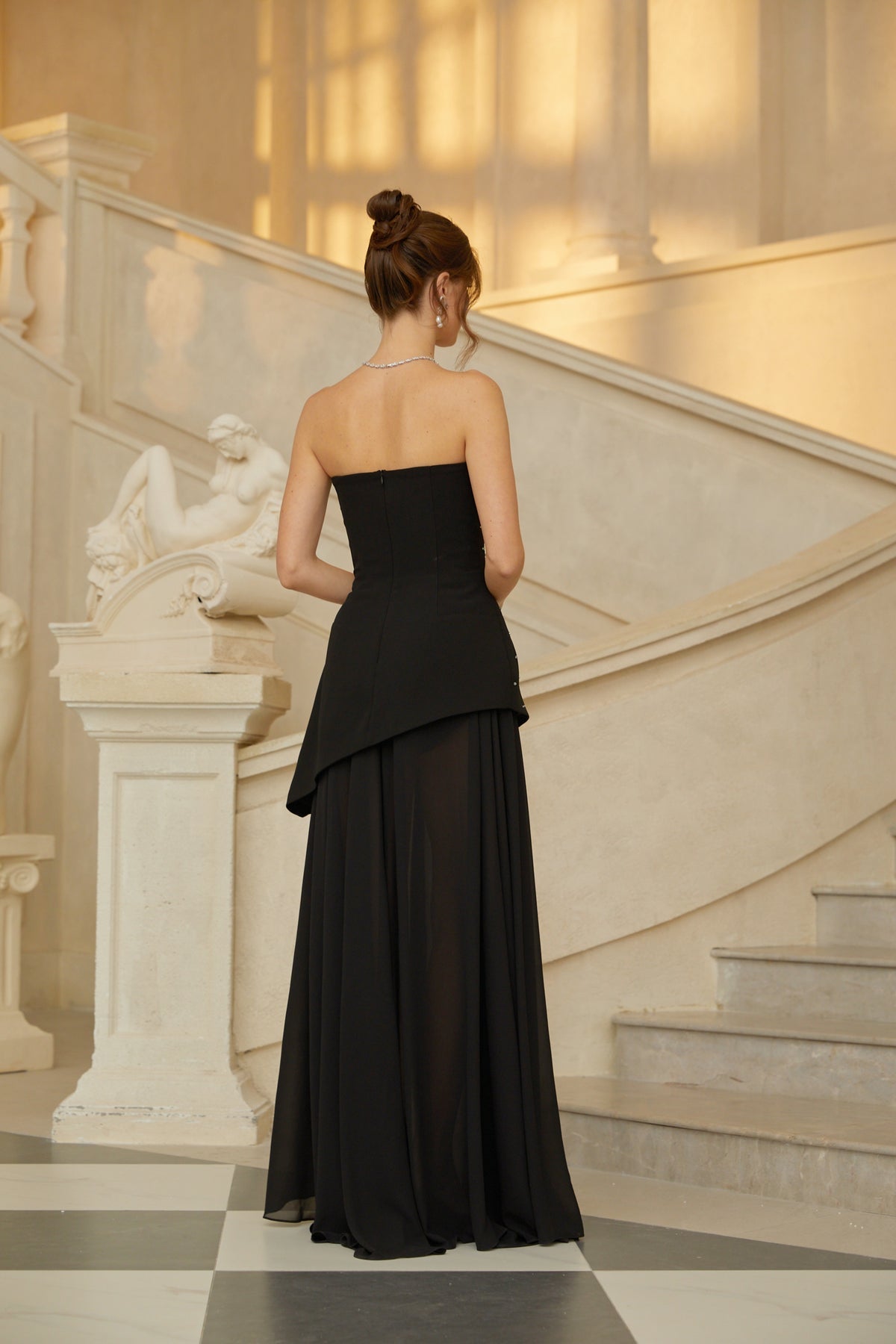 Black Embellished Dress & Skirt Set