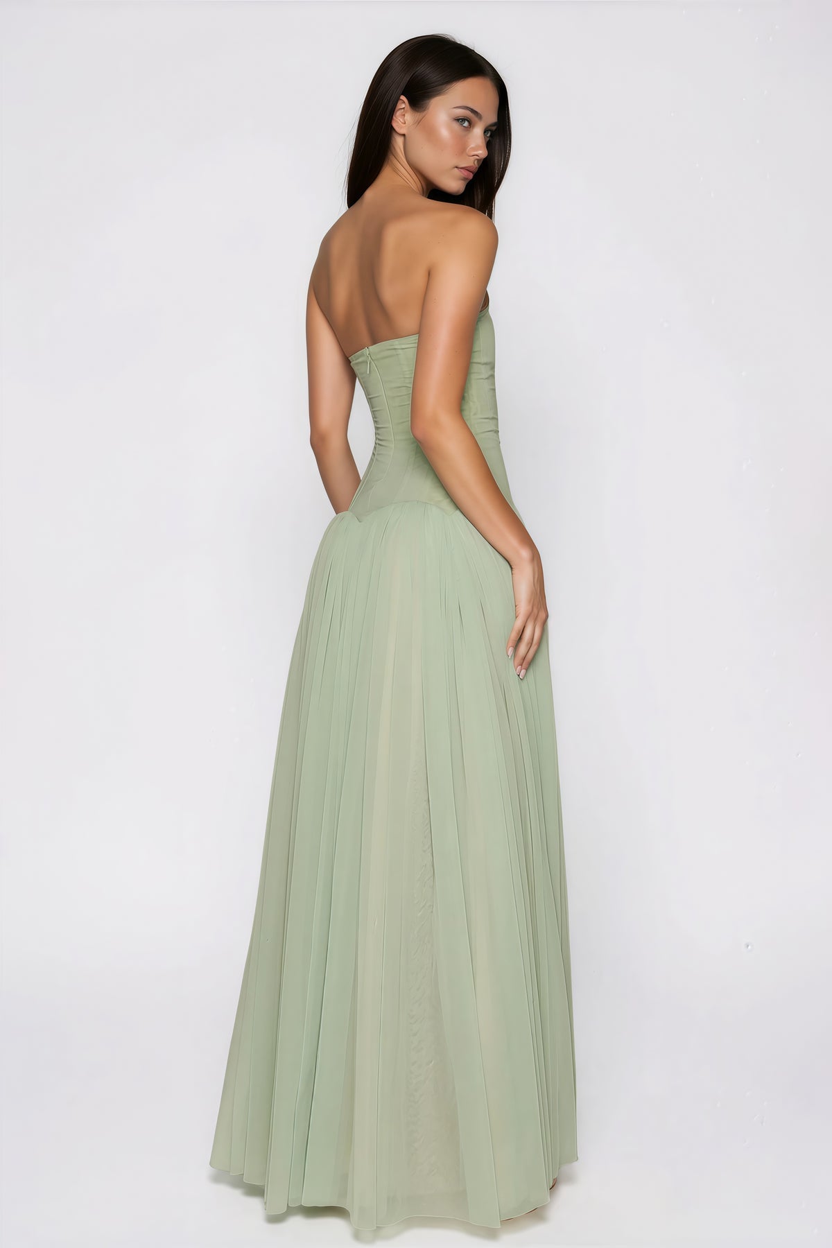 Green Off Shoulder Pleated Maxi Dress
